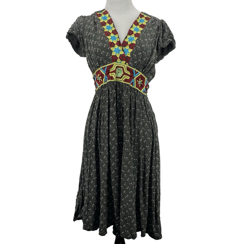Corey Lynn Calter‎ Anthropoligie Size 6 Silk Dress Grey Embroidered Empire Waist